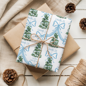 Personalised Blue Ribbon Christmas Wrapping Paper