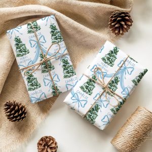 Personalised Blue Ribbon Christmas Wrapping Paper