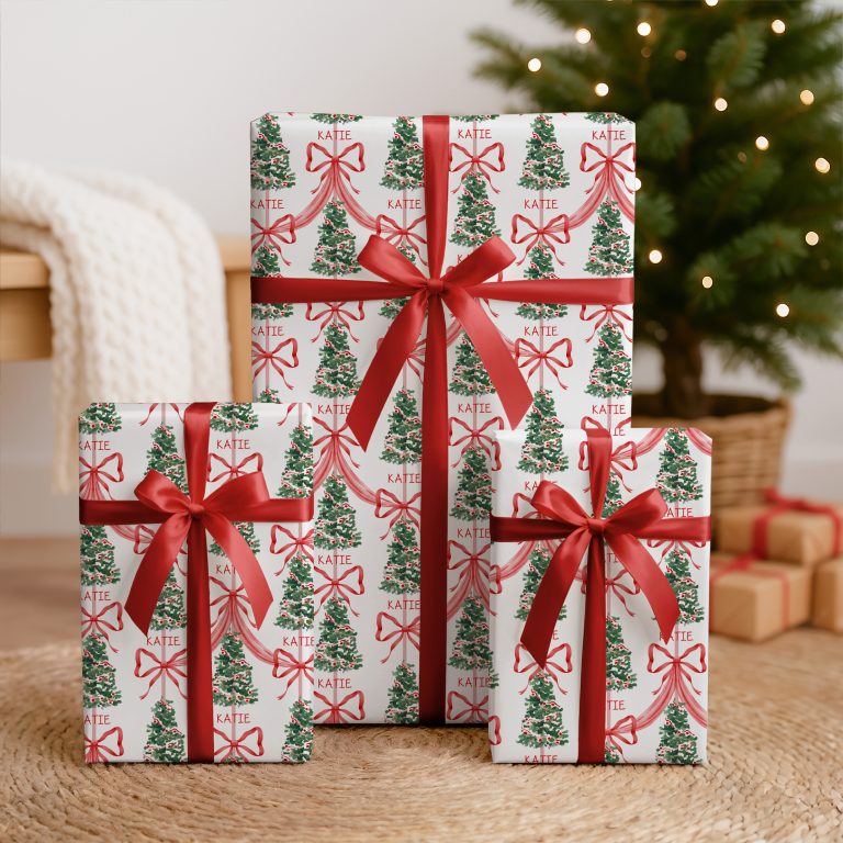Red Ribbon Tree Christmas Wrapping Paper