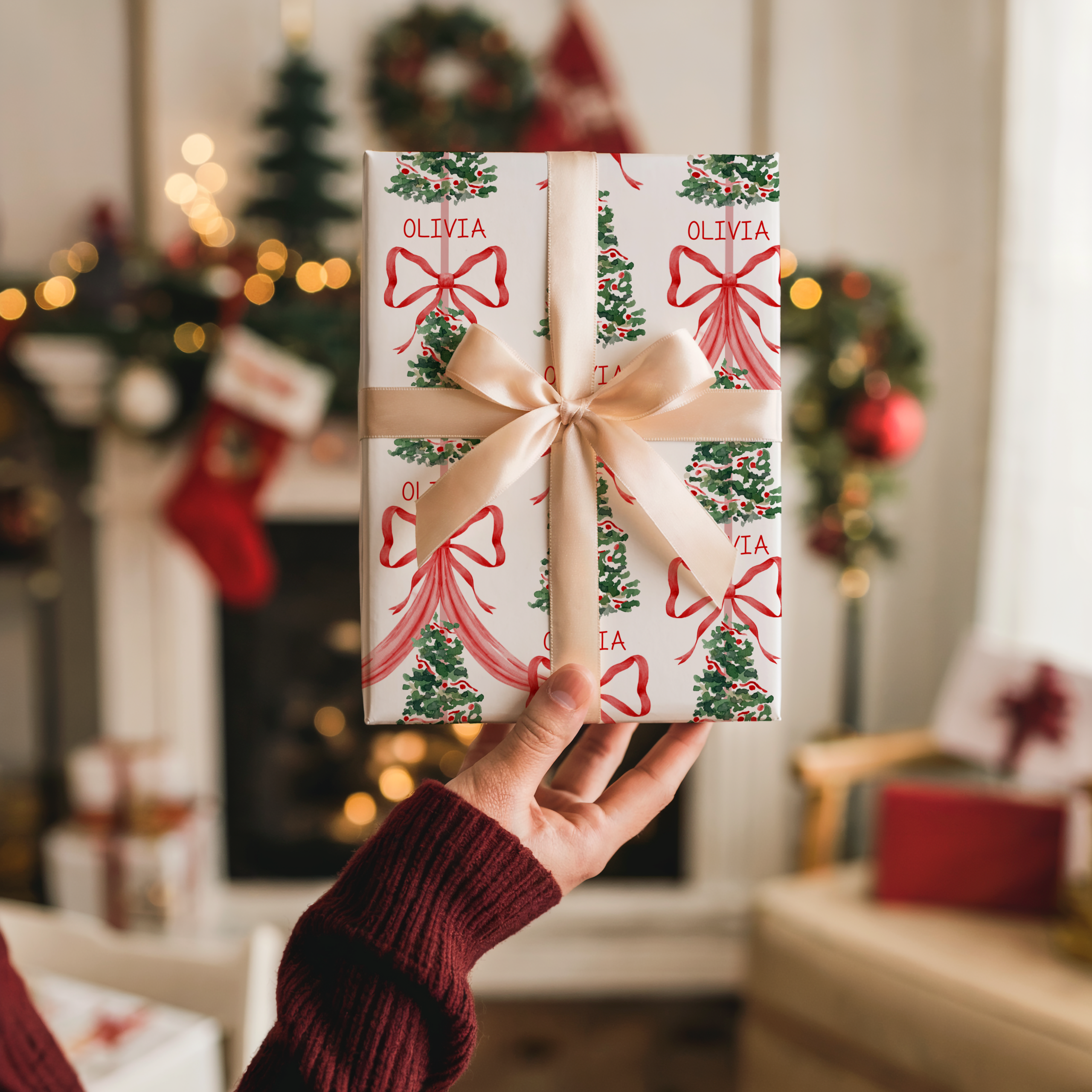 Personalised Red Christmas Wrapping Paper