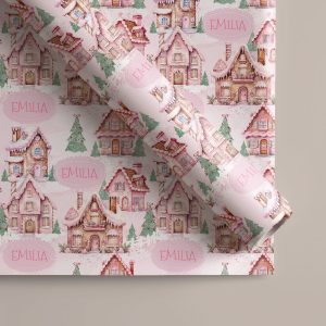Preppy Pink Gingerbread House Christmas Gift Wrap