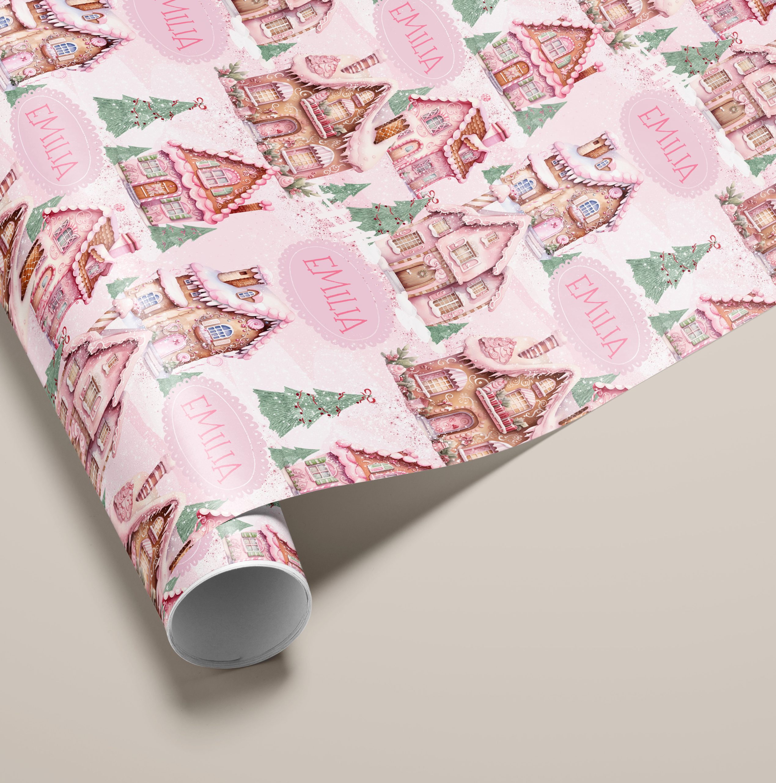 Preppy Pink Gingerbread House Christmas Gift Wrap