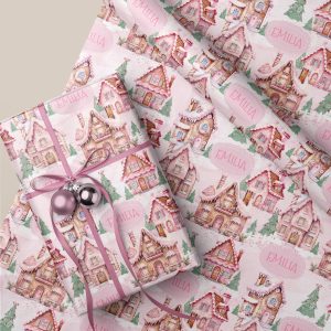 Preppy Pink Gingerbread House Christmas Gift Wrap