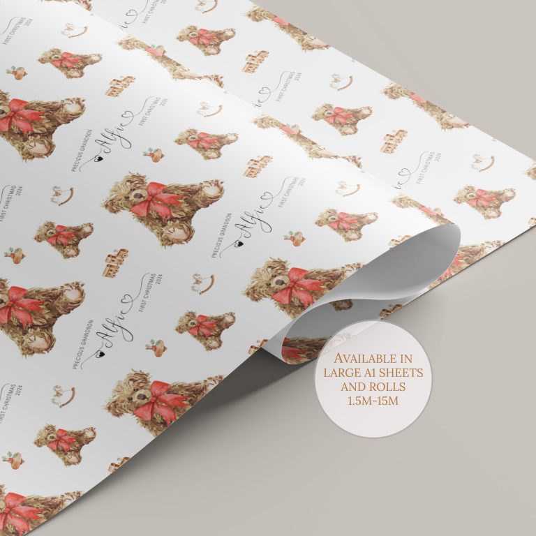 Vintage Bear Name 1st Christmas Wrapping Paper