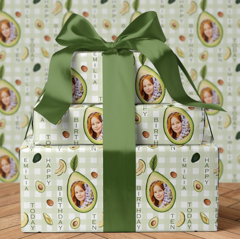 Avocado Birthday Photo Wrapping Paper