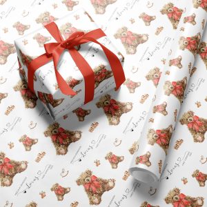 Personalised Babies First Christmas Teddy Wrapping Papper
