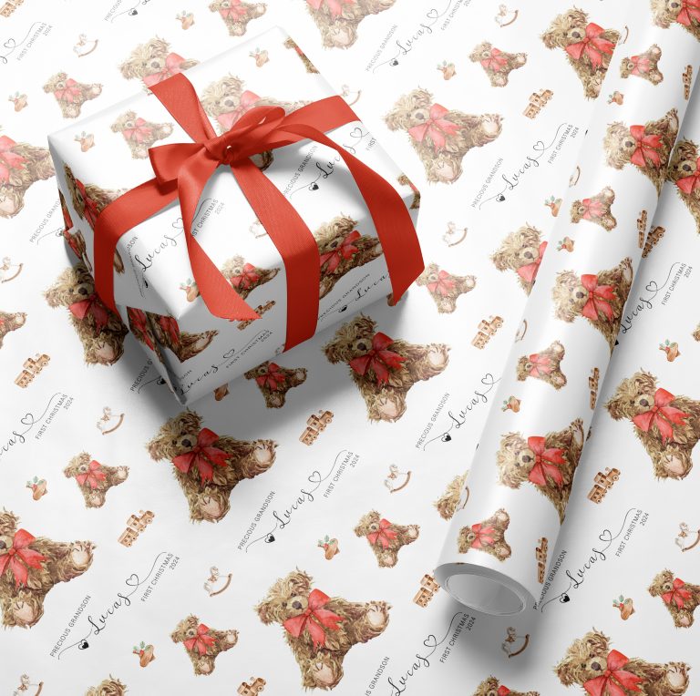 Vintage Bear Name 1st Christmas Wrapping Paper