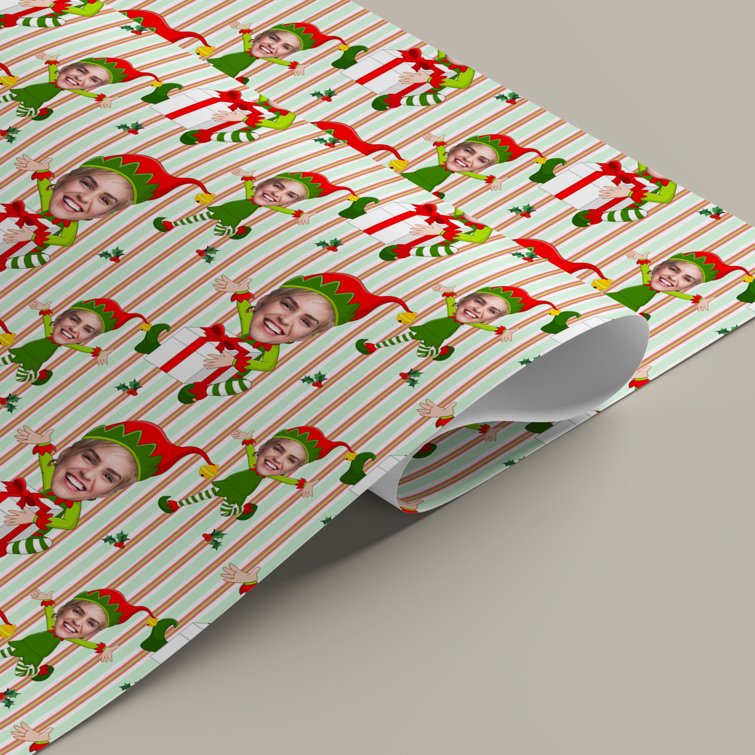 Personalised Christmas Elf Photo Gift Wrapping Paper