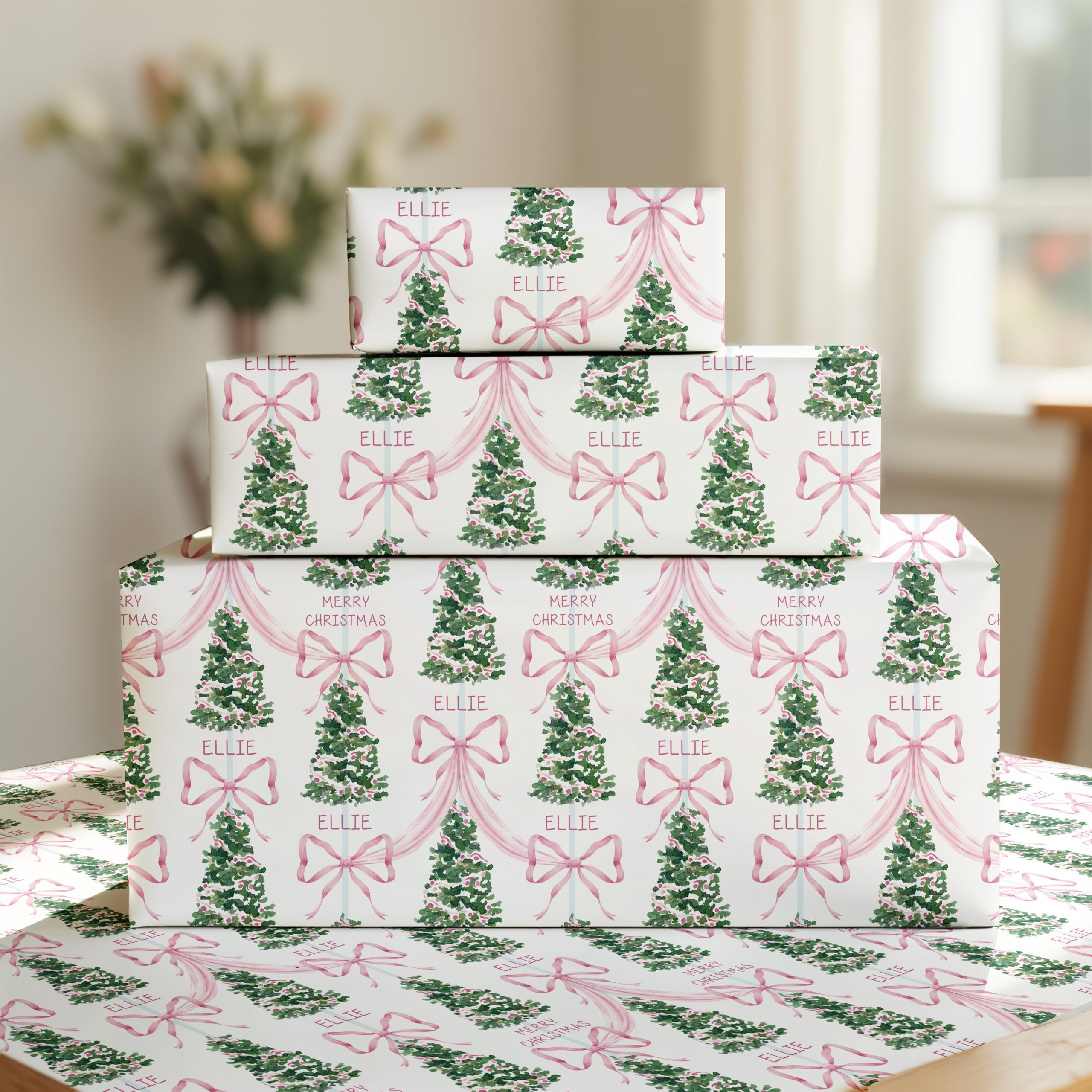 Personalised Pink Christmas Gift Wrapping Paper