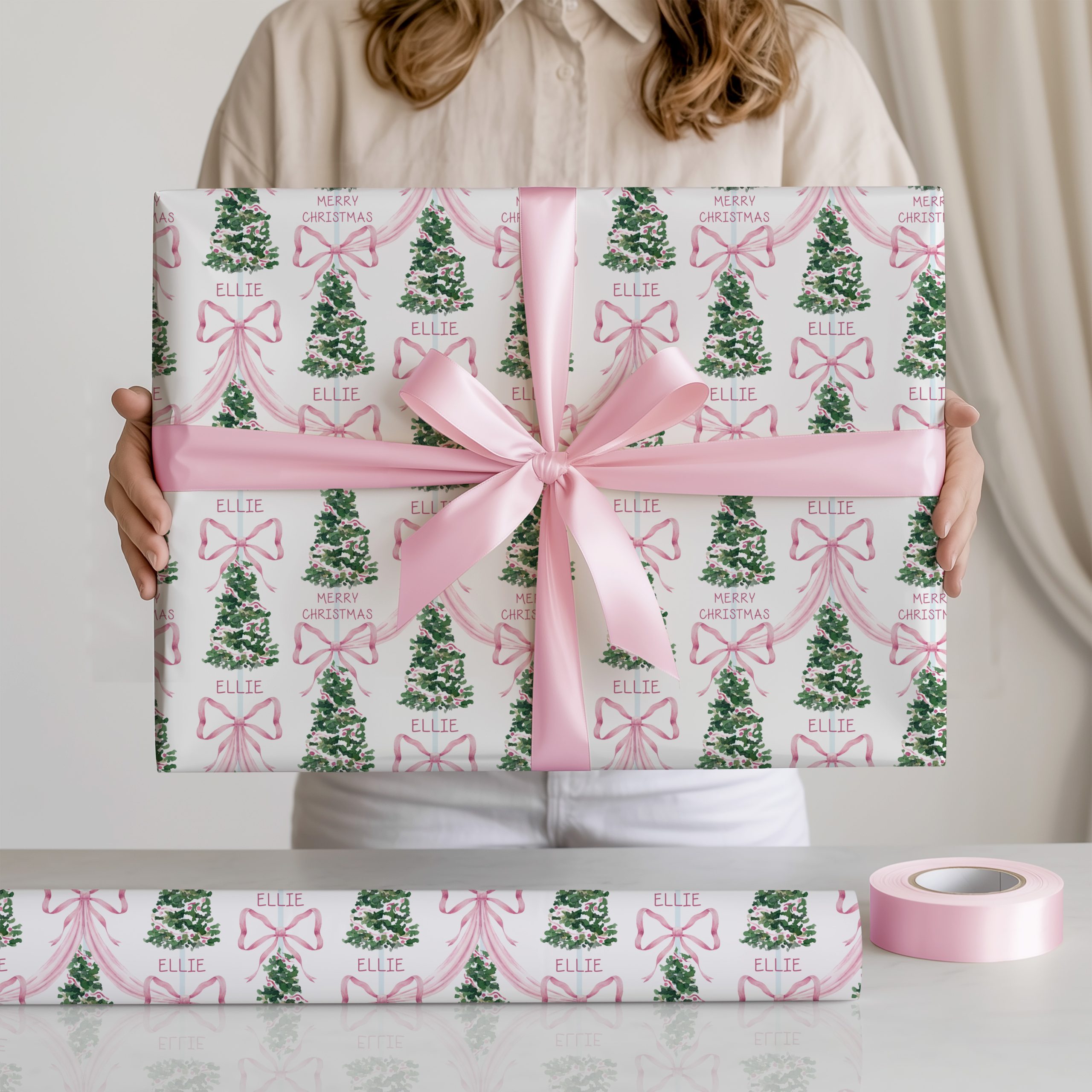 Personalised Pink Christmas Gift Wrapping Paper