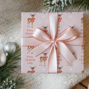 Personalised Pink Reindeer Christmas Gift Wrapping Paper