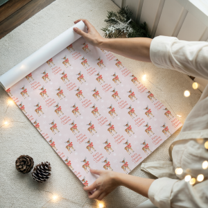 Personalised Pink Reindeer Christmas Gift Wrapping Paper