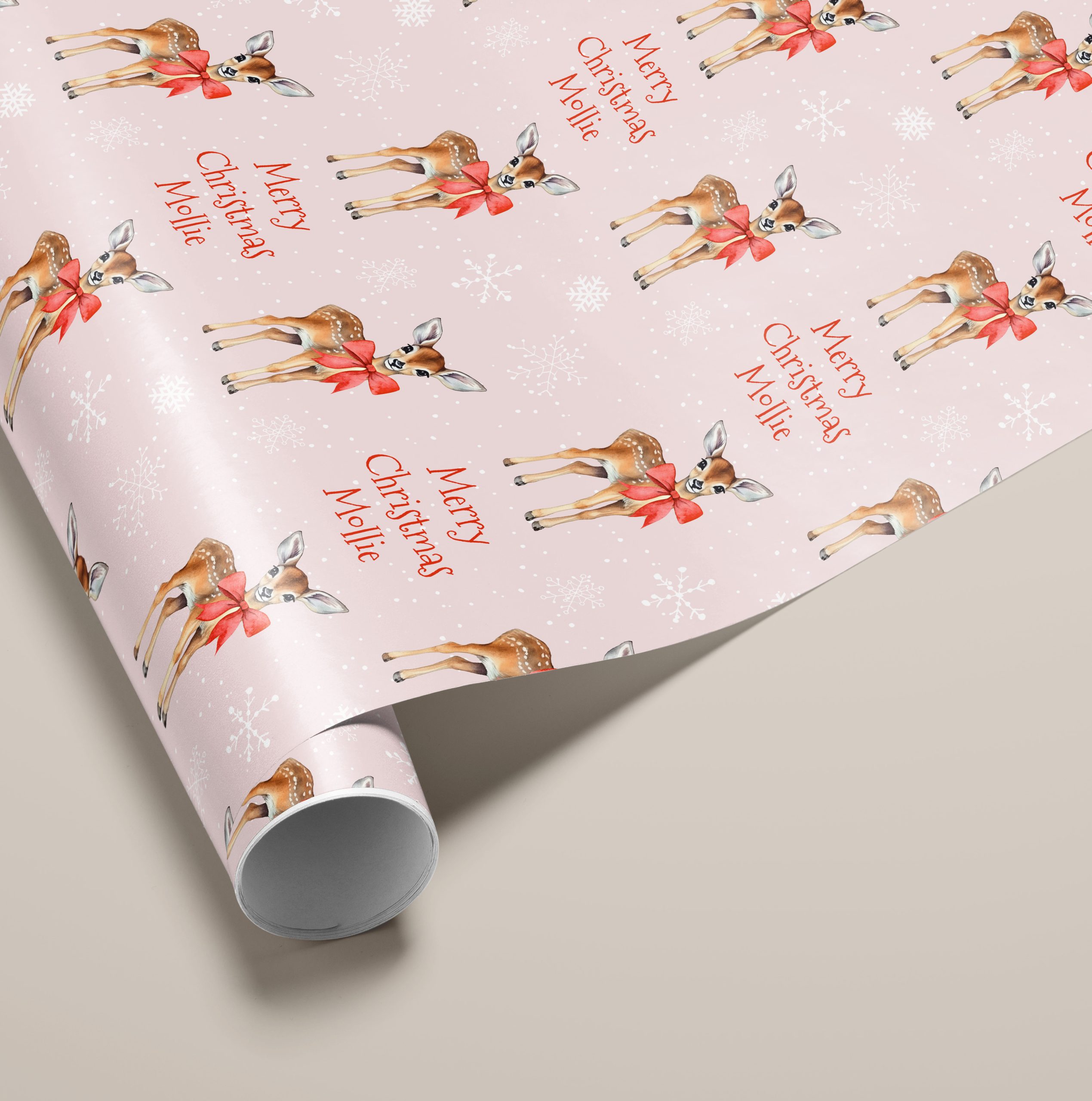 Personalised Pink Reindeer Christmas Gift Wrapping Paper