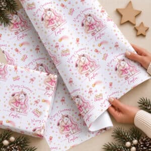 Personalised Girls Christmas Wrapping Paper with Unicorn