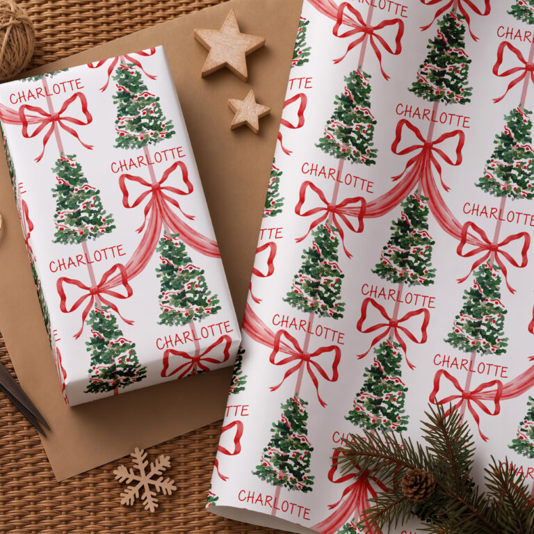 Personalised Red Ribbon Tree Christmas Wrapping Paper