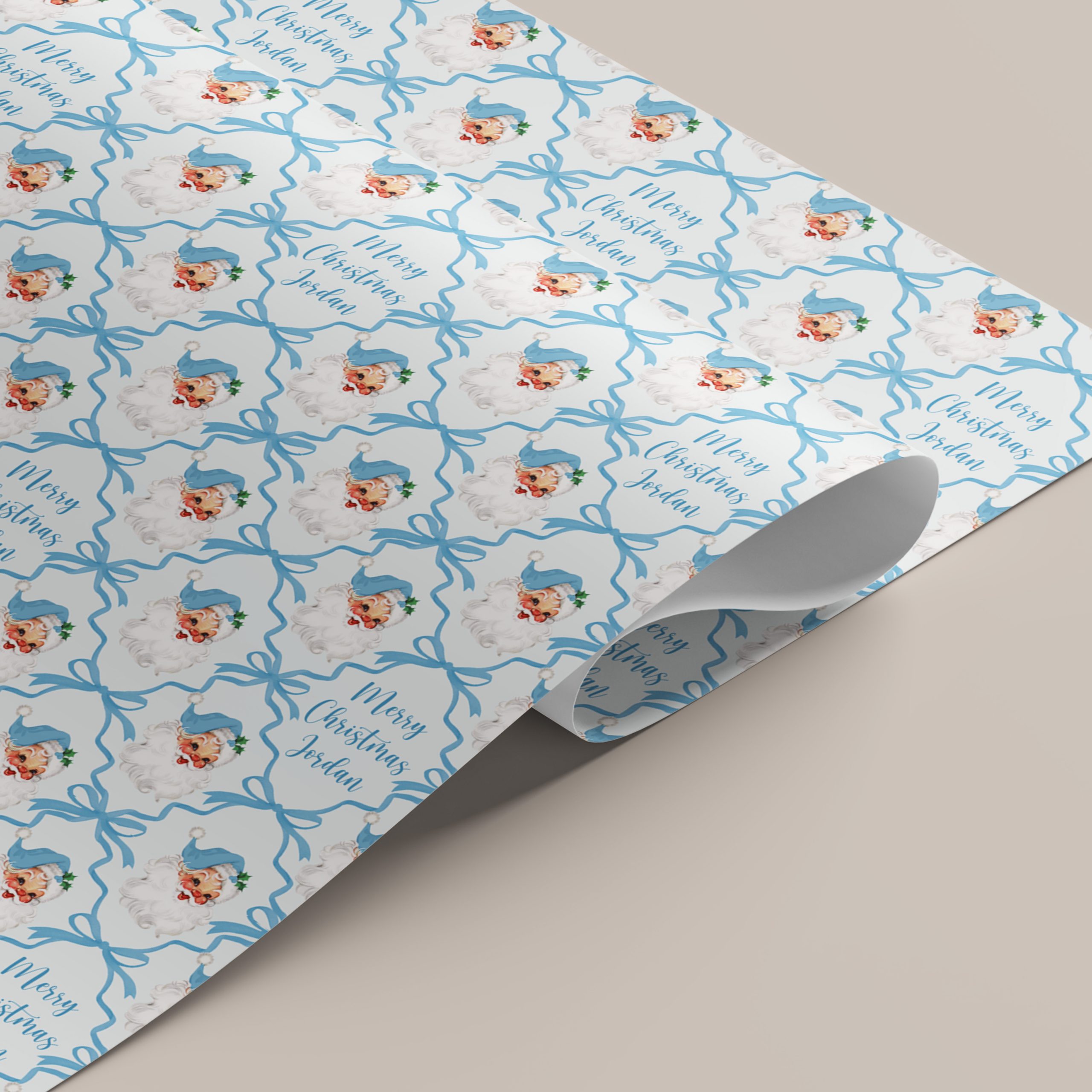 Personalised Blue Santa Christmas Gift Wrapping Paper
