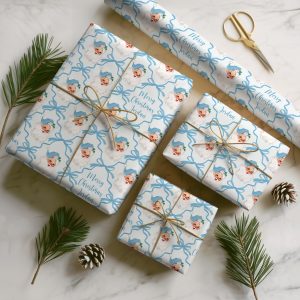 Personalised Blue Santa Christmas Gift Wrapping Paper