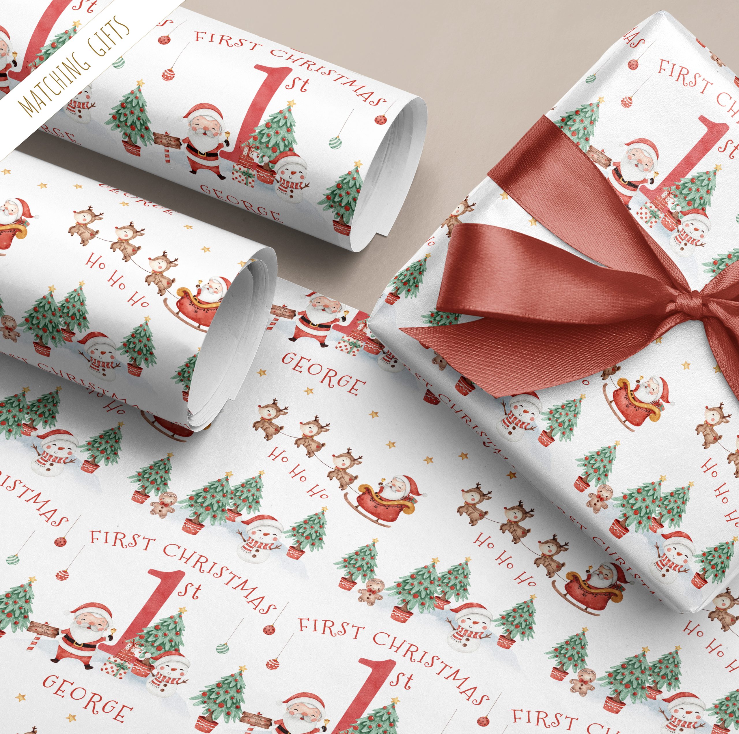 Personalised Santa & Reindeers Christmas Gift Wrapping Paper