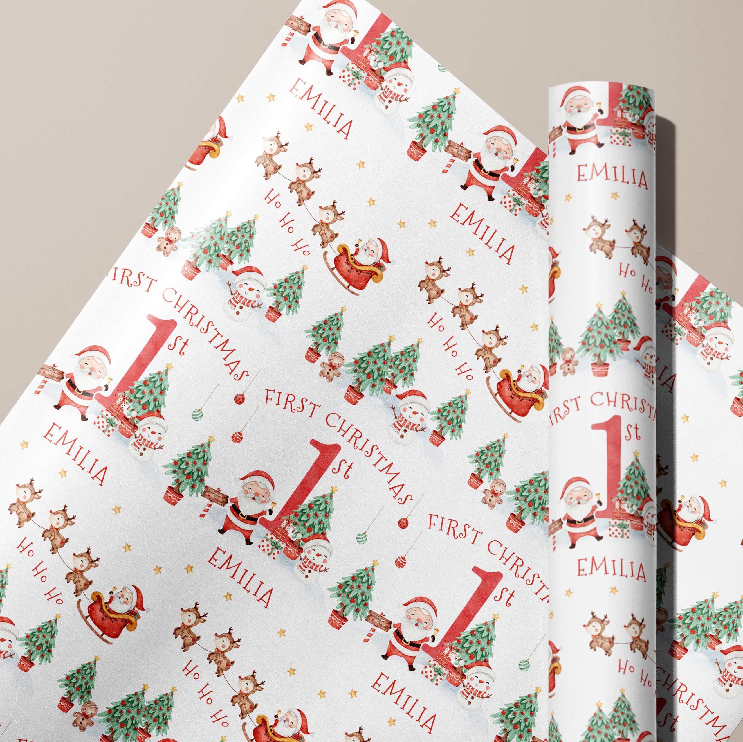 Personalised Santa & Reindeers Christmas Gift Wrapping Paper