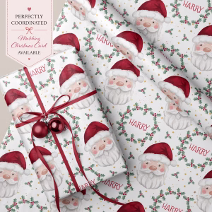 Cute personalised Santa Christmas card for a kids featuring Santa and woodland animals with custom name.