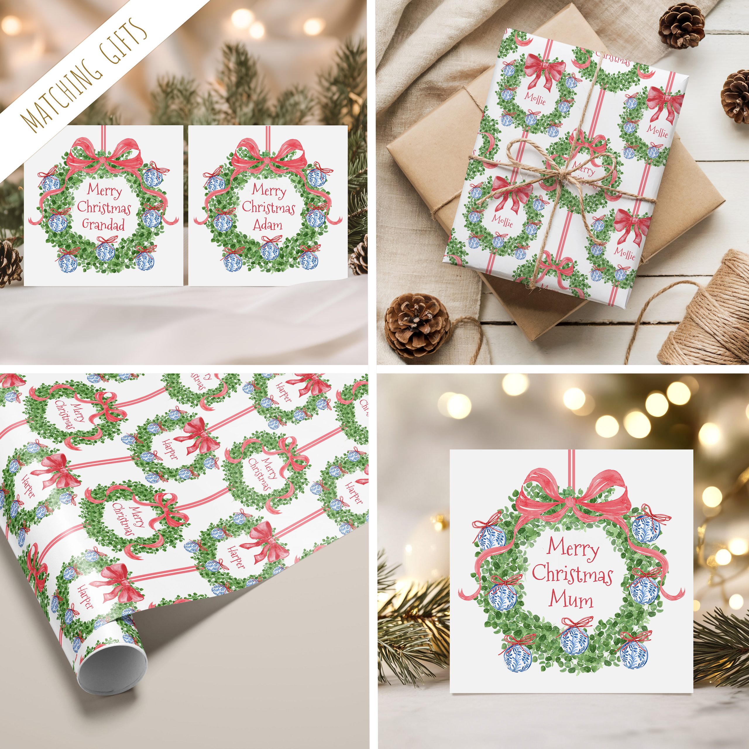 CH272 Blue Baubles Wreath Christmas Card Gifts
