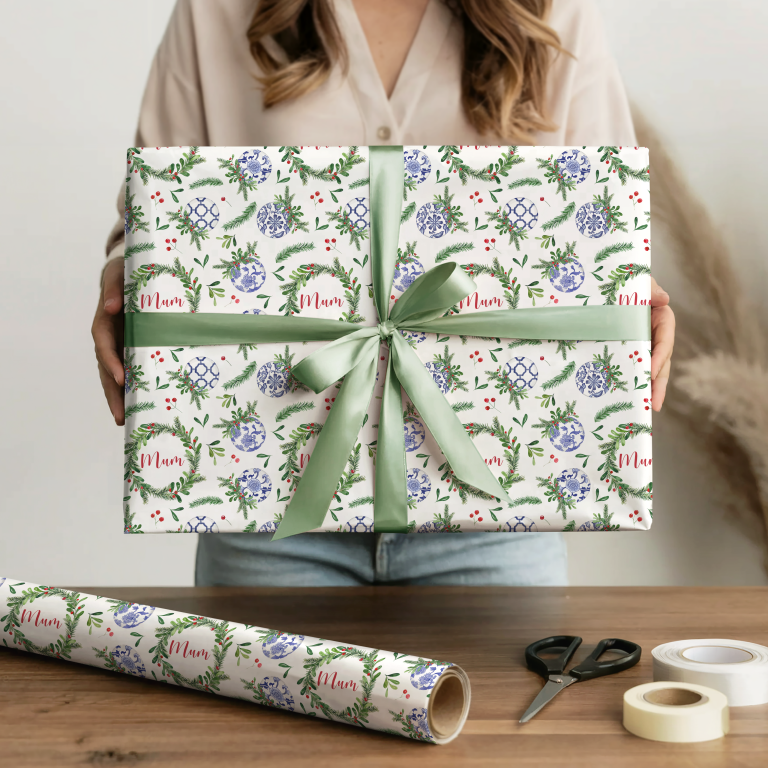 Personalised Blue Christmas Wrapping Paper