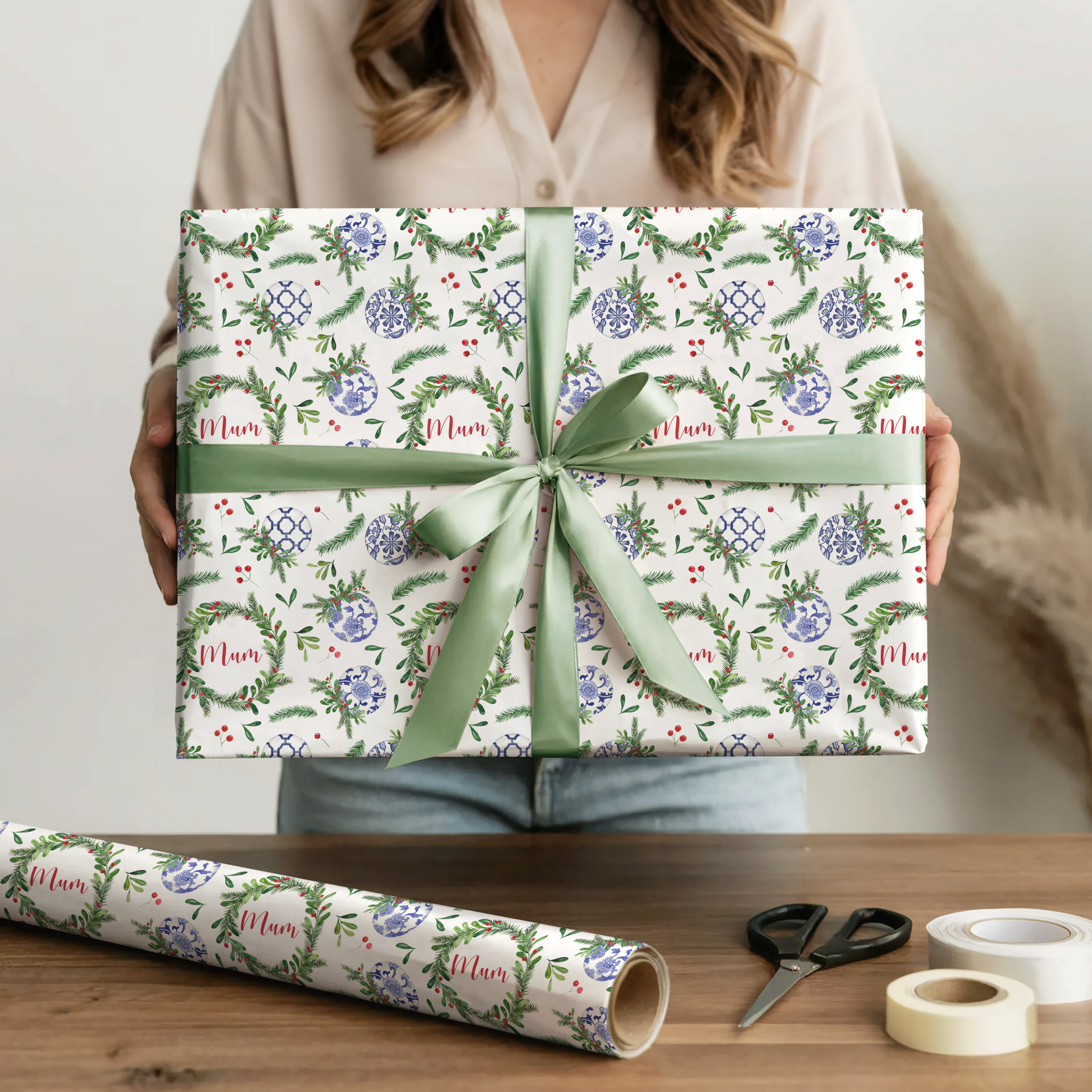 Personalised Blue Christmas Wrapping Paper