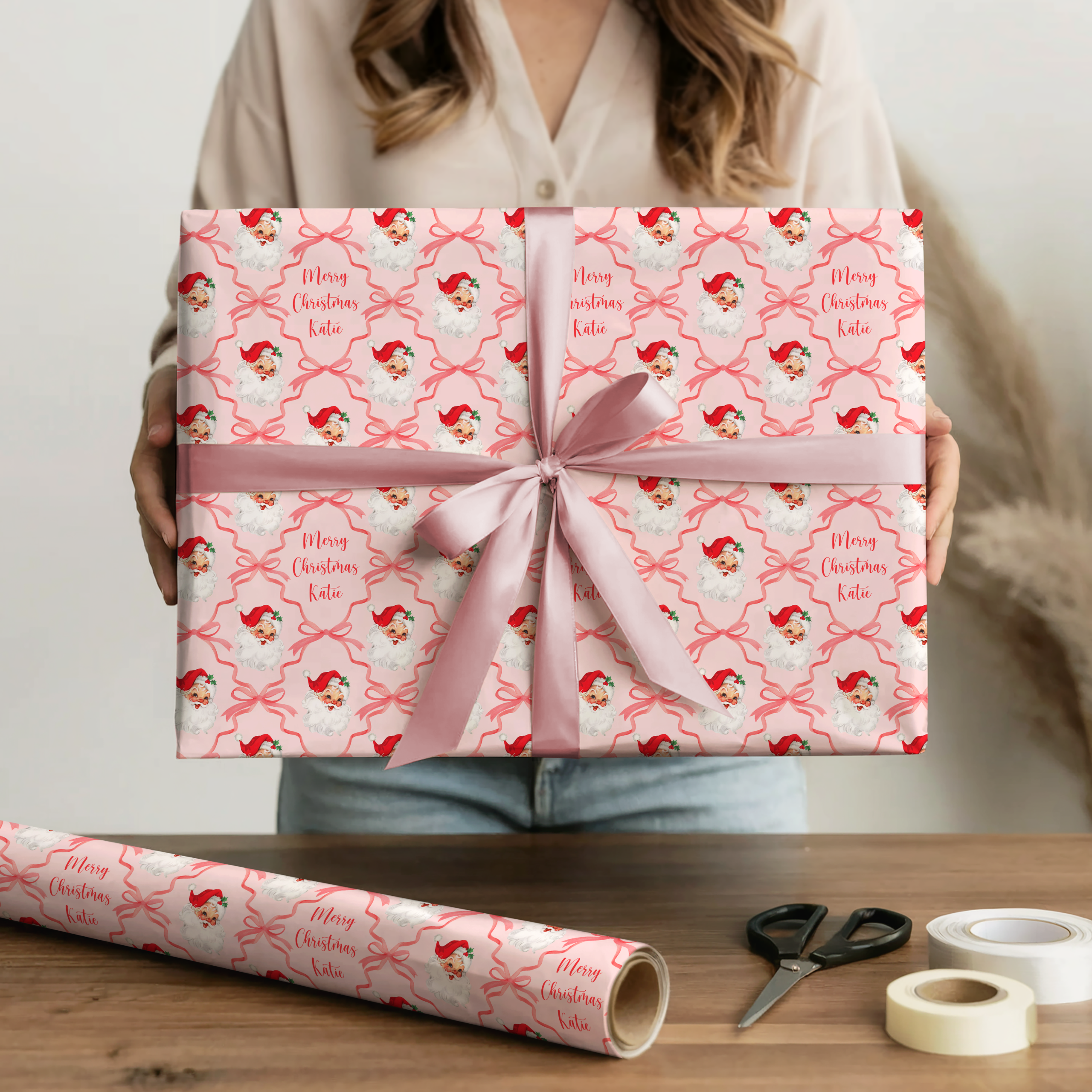 Personalised Red Santa Christmas Gift Wrapping Paper