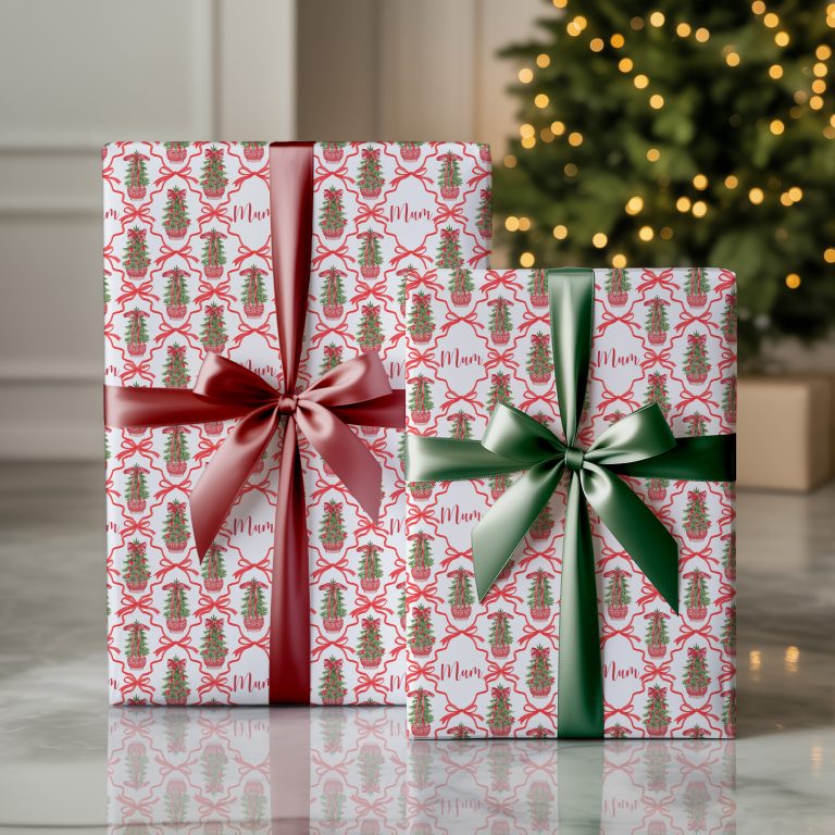 Personalised Christmas Wrapping Paper ‘Preppy Red Tree’