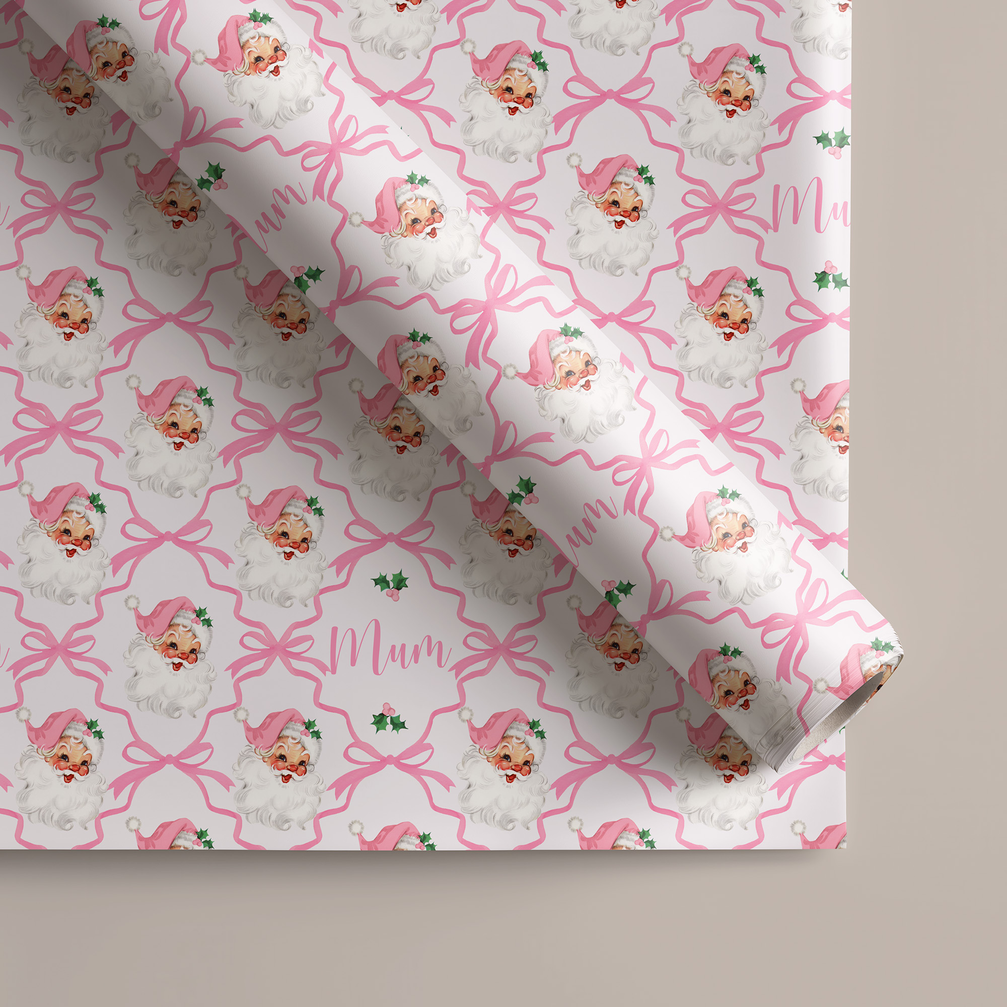 Personalised Pink Santa Christmas Wrapping Paper