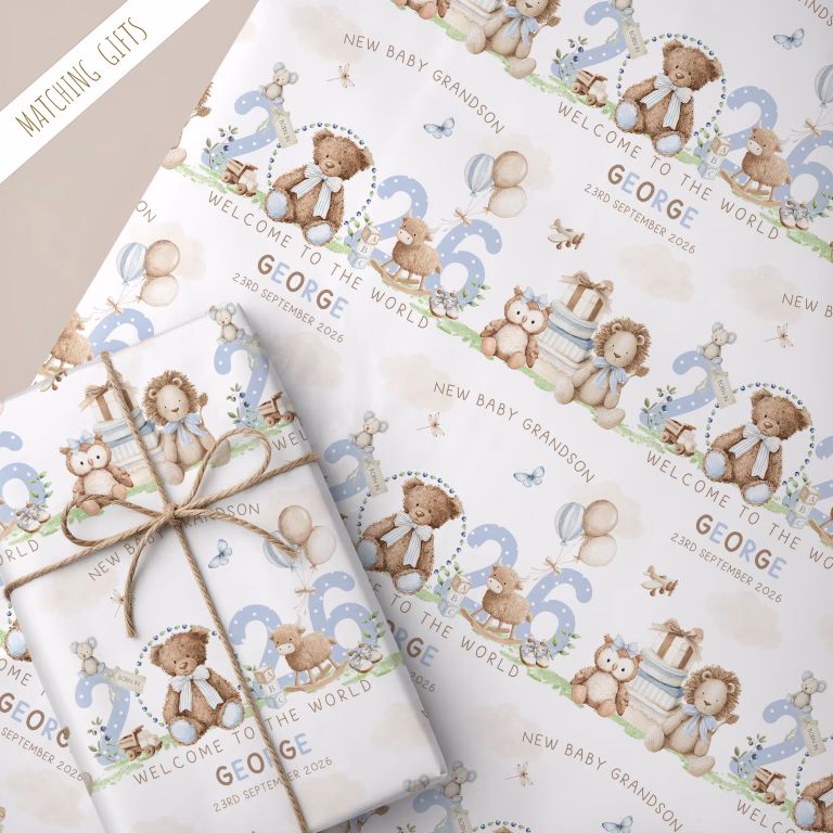 Personalised New Baby Gift Wrapping Paper ‘Born In’