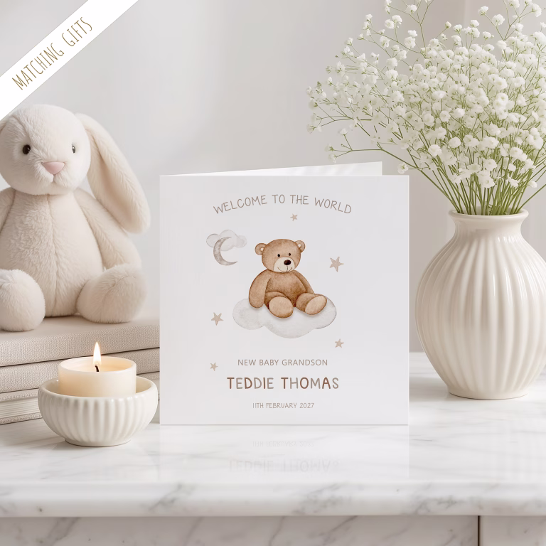 Handmade New Baby Card ‘Bear on Cloud’
