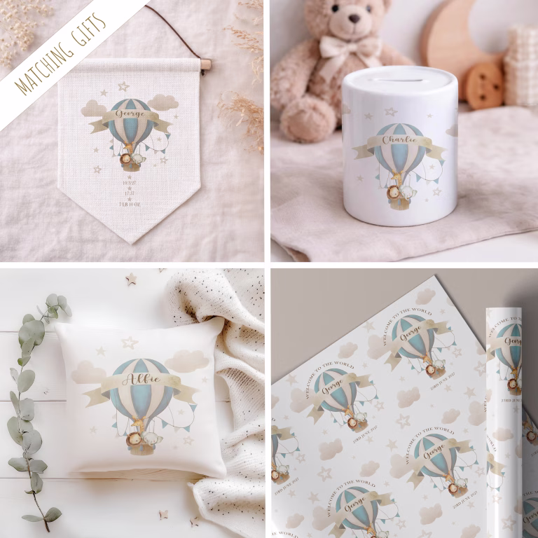 Handmade New Baby Card ‘Blue Hot Air Balloon’