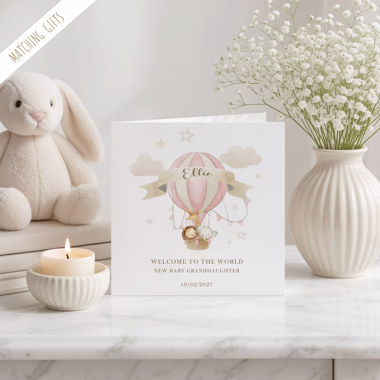 Handmade New Baby Card ‘Pink Hot Air Balloon’