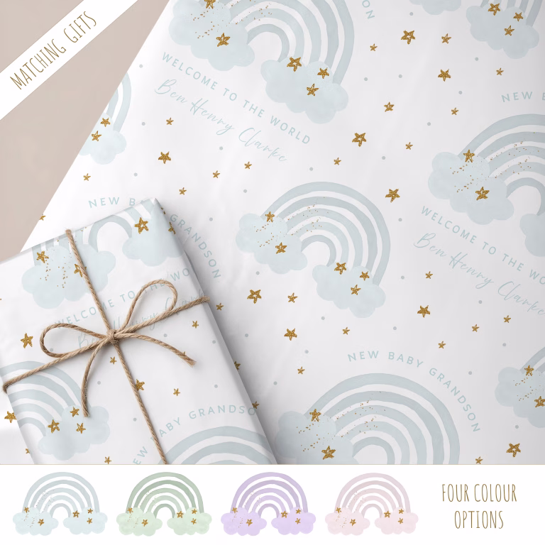 Personalised New Baby Gift Wrapping Paper ‘Rainbow’