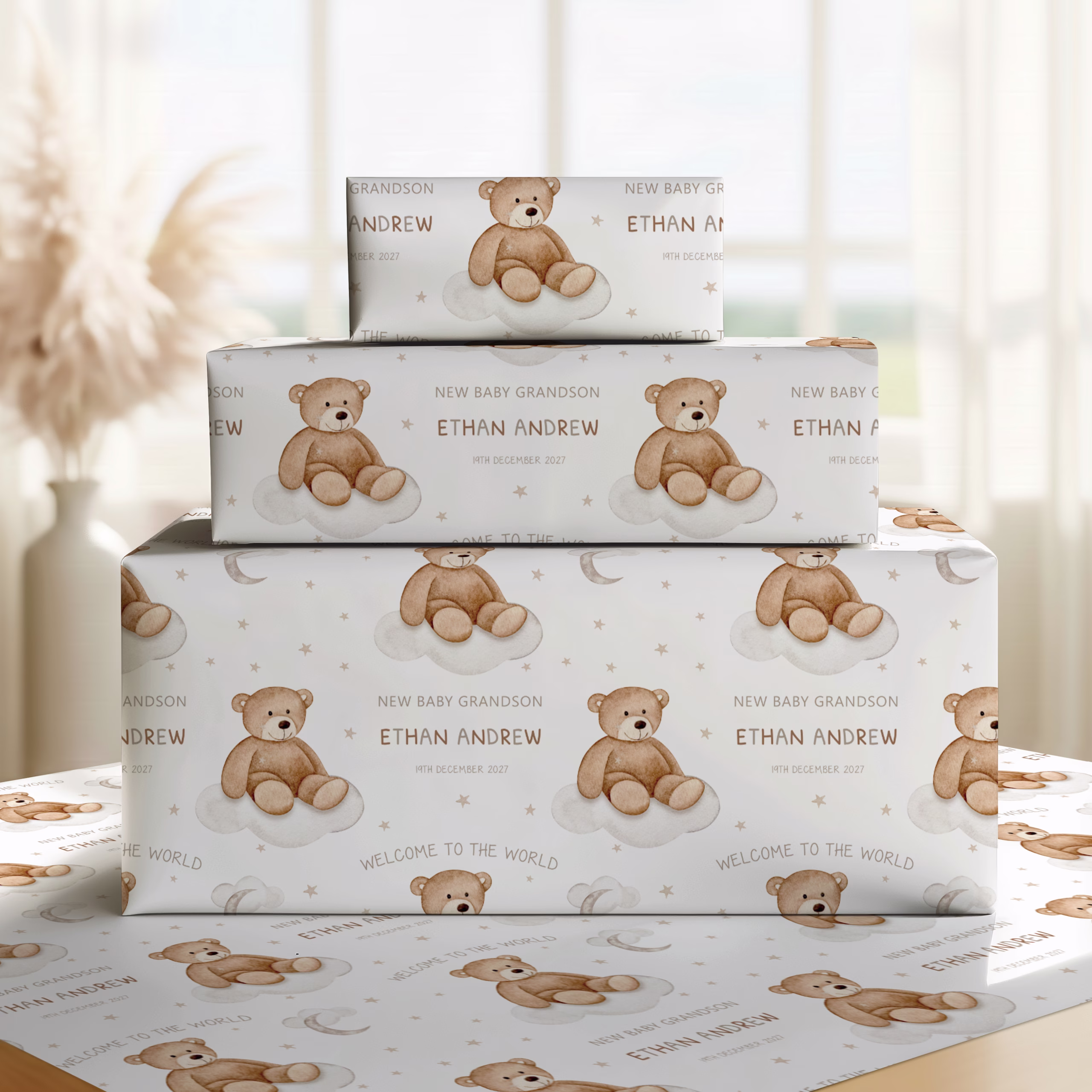 New Baby Teddy Bear Gift Wrap
