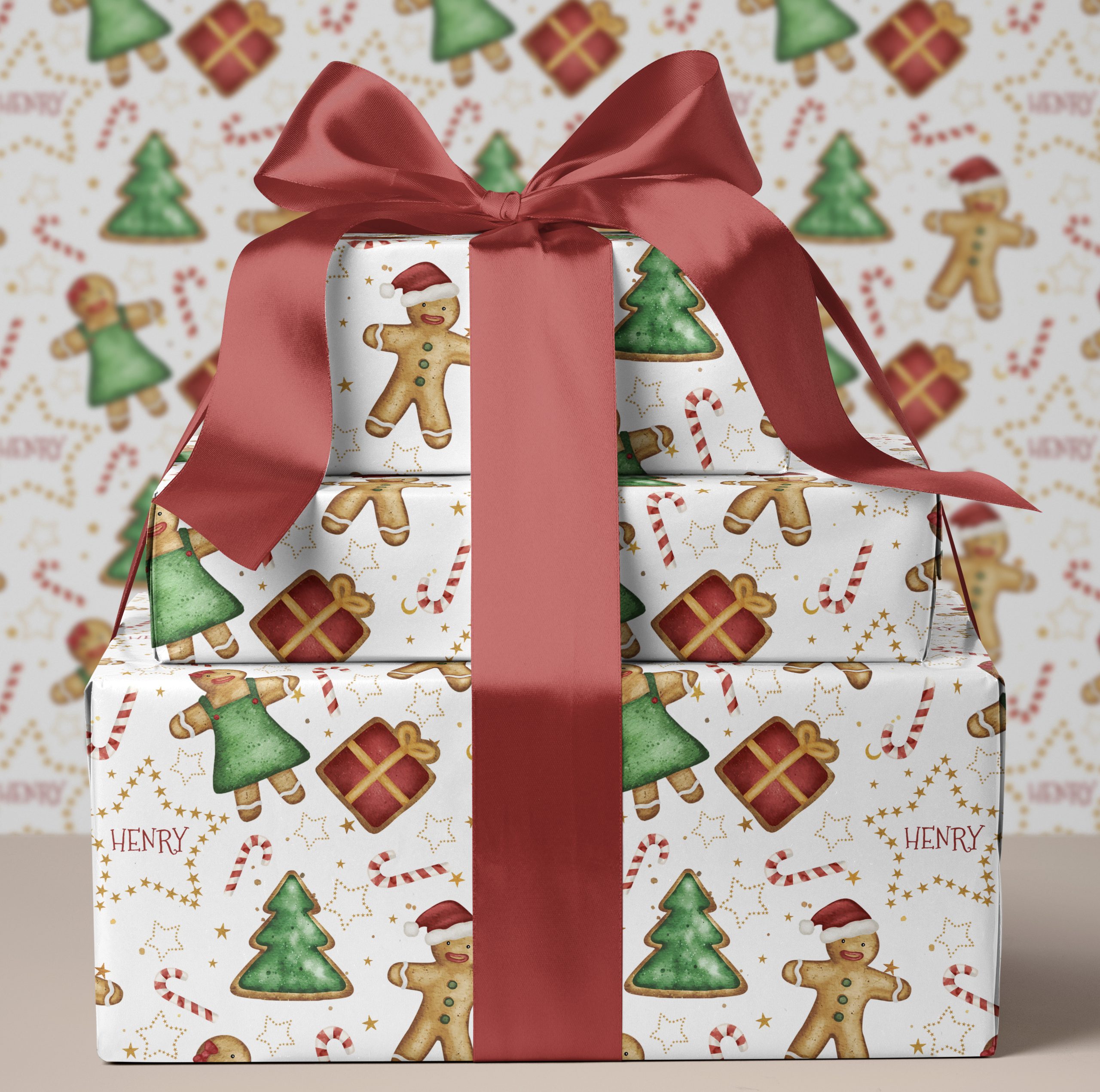 Personalised Christmas Gingerbread Gift Wrapping Paper