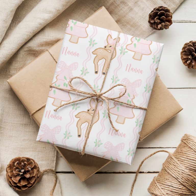 Personalised Pink Reindeer Christmas Wrapping Paper