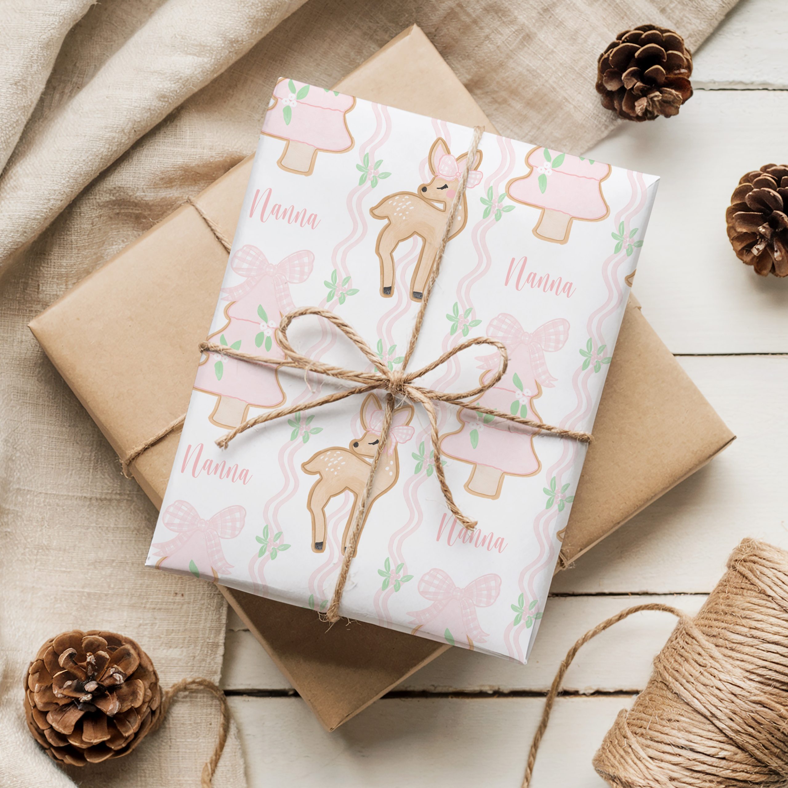 Personalised Pink Reindeer Christmas Wrapping Paper