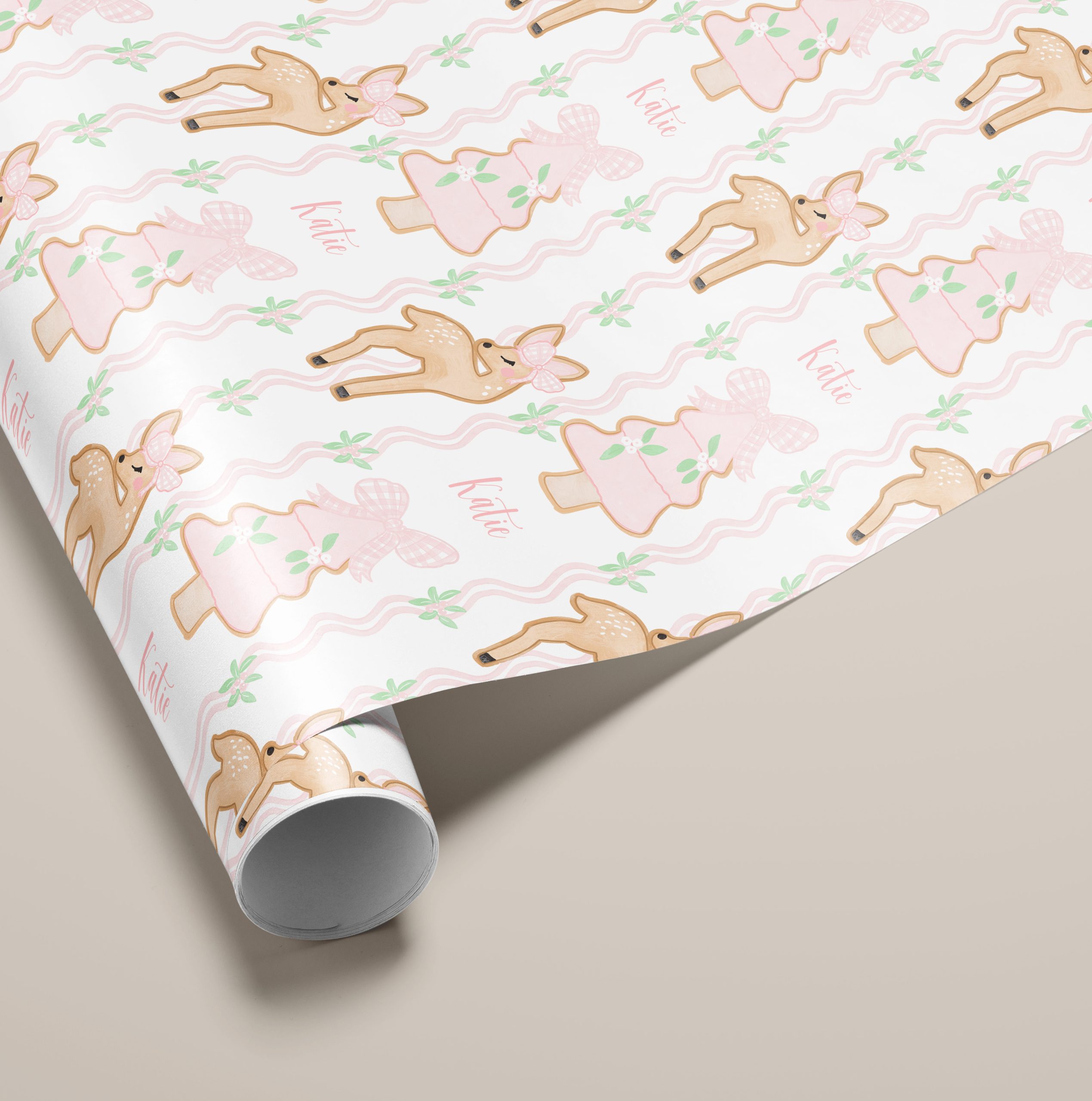 Personalised Pink Reindeer Christmas Wrapping Paper