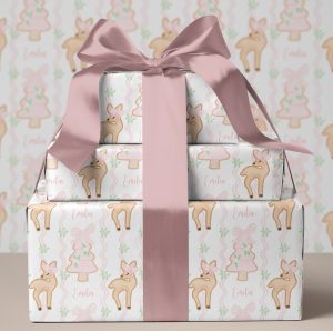Personalised Pink Reindeer Christmas Wrapping Paper