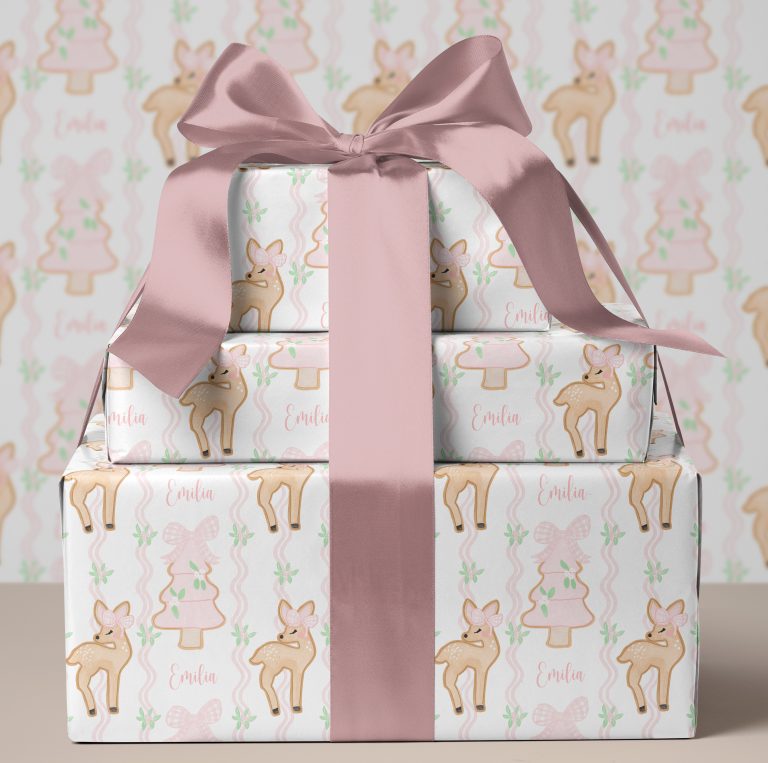 Personalised Pink Reindeer Christmas Wrapping Paper