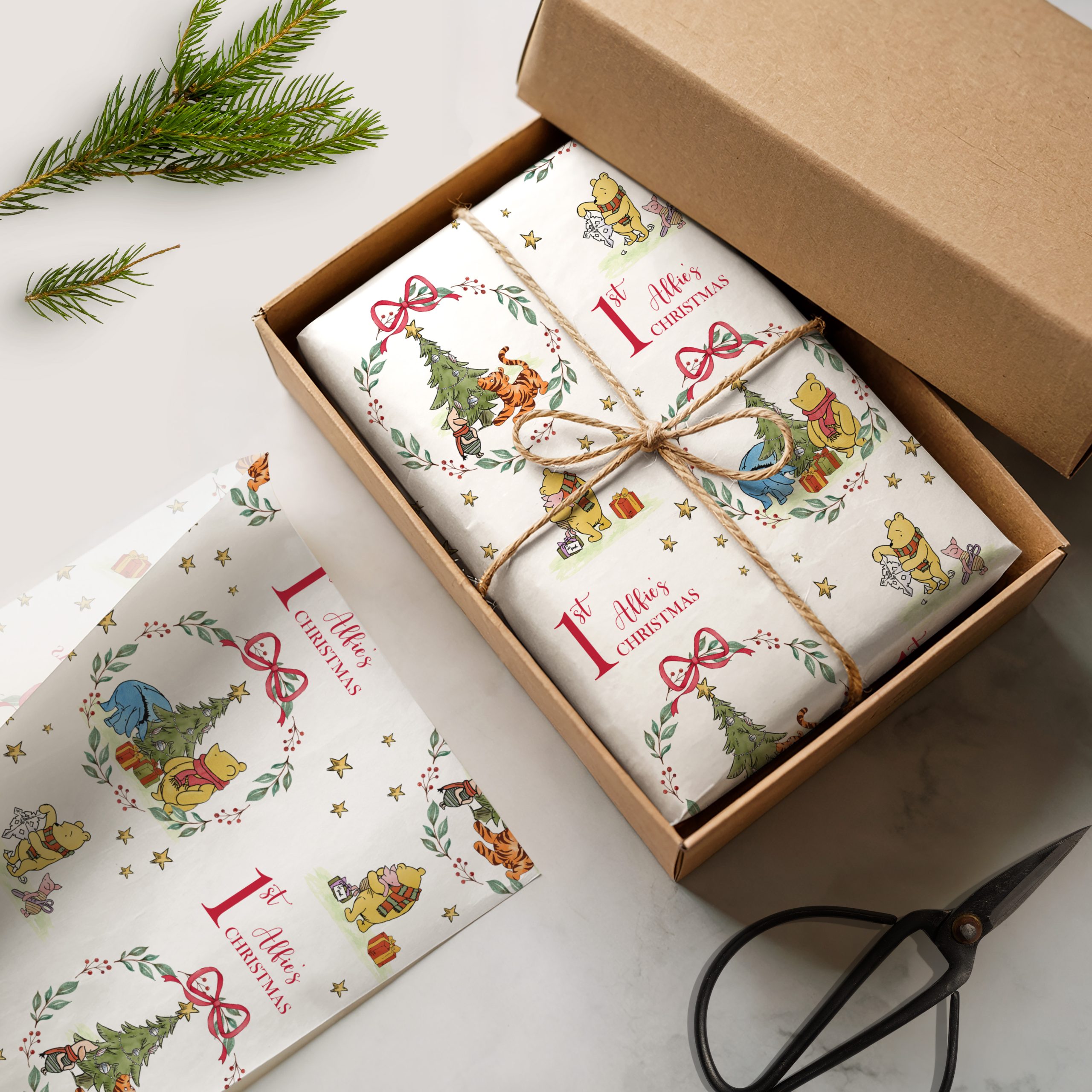 Personalised Winnie The Pooh 1st Christmas Wrapping Paper