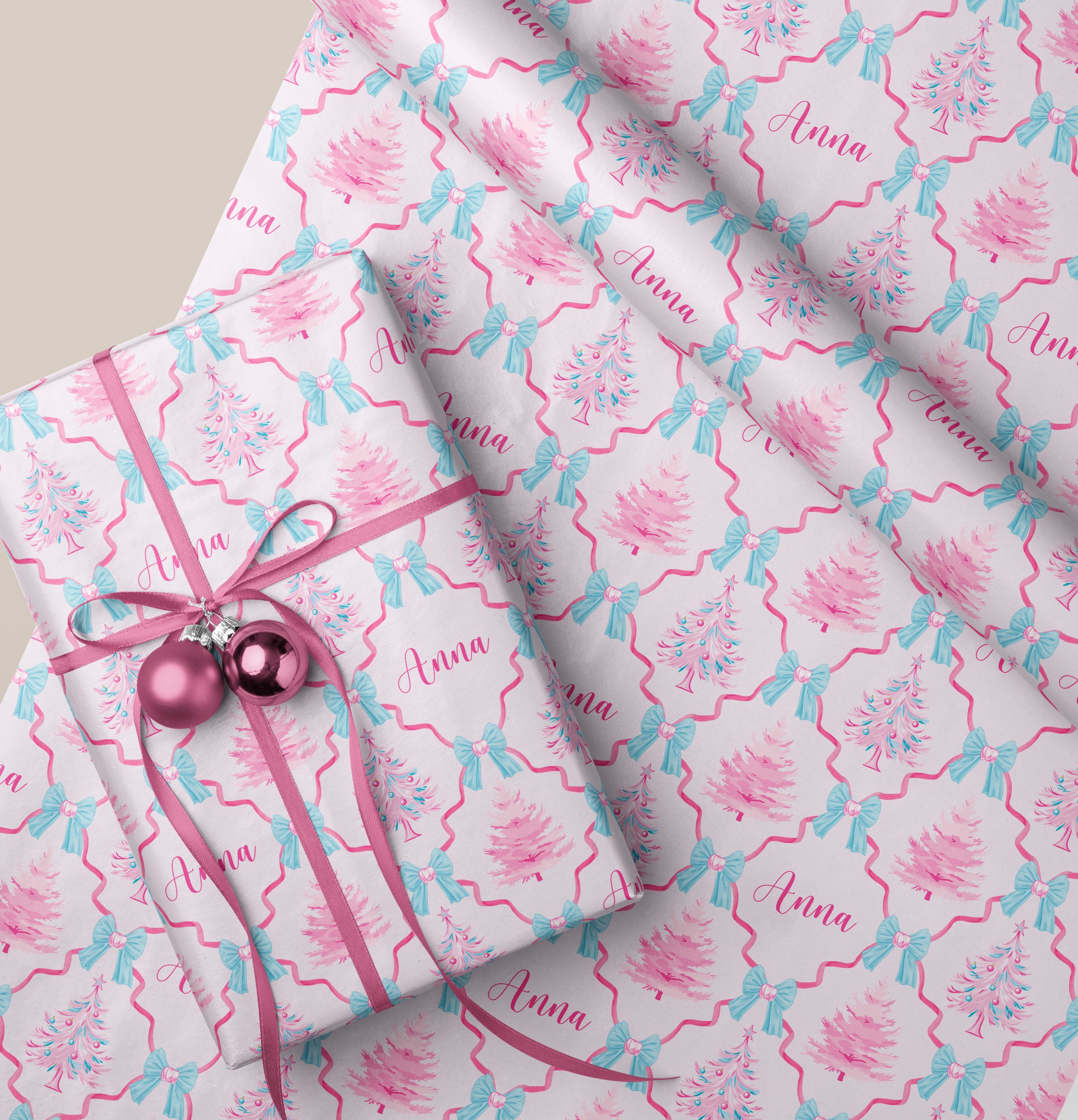 Personalised Pink Christmas Gift Wrapping Paper