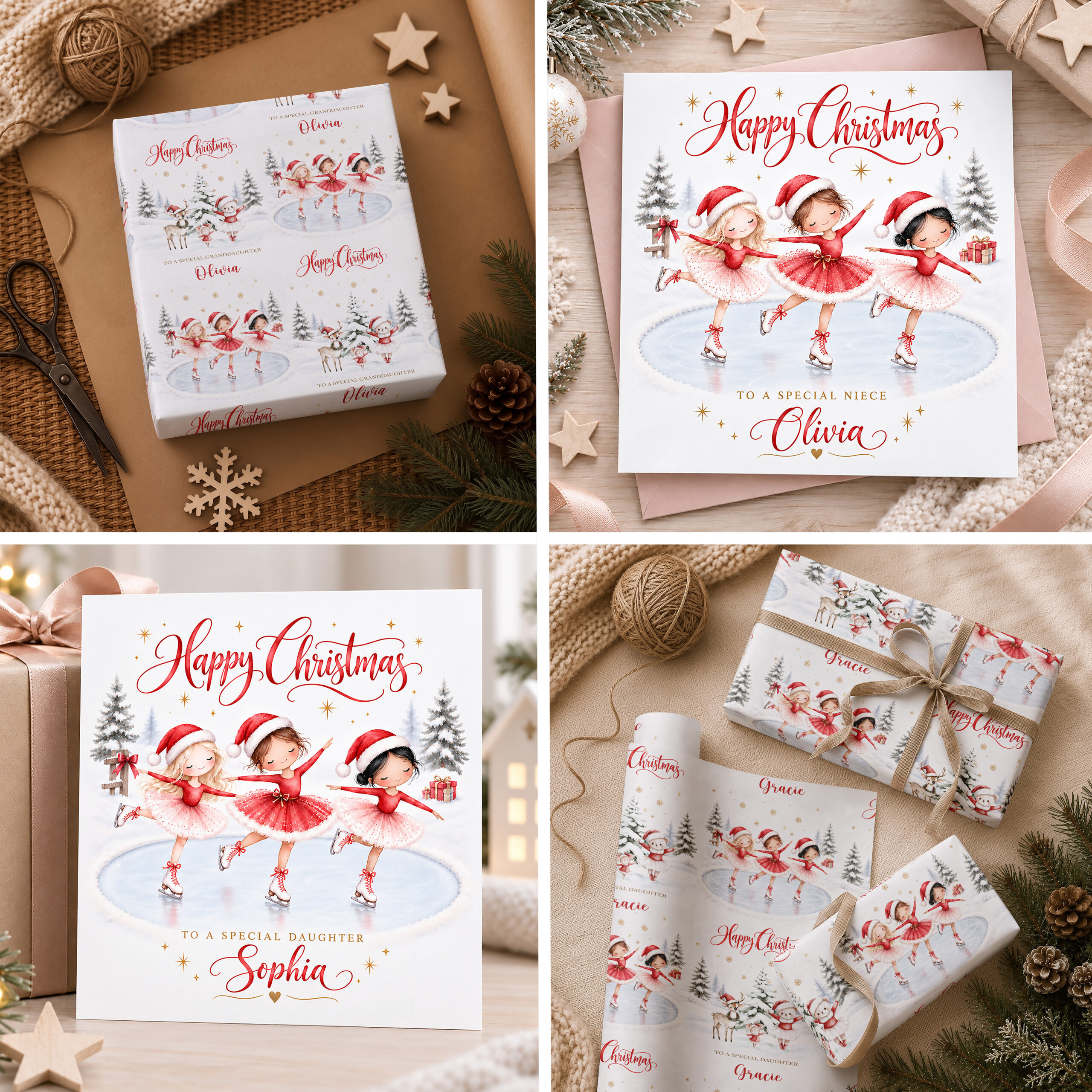 Personalised ballerina Christmas wrapping paper for girls with matching Christmas card available