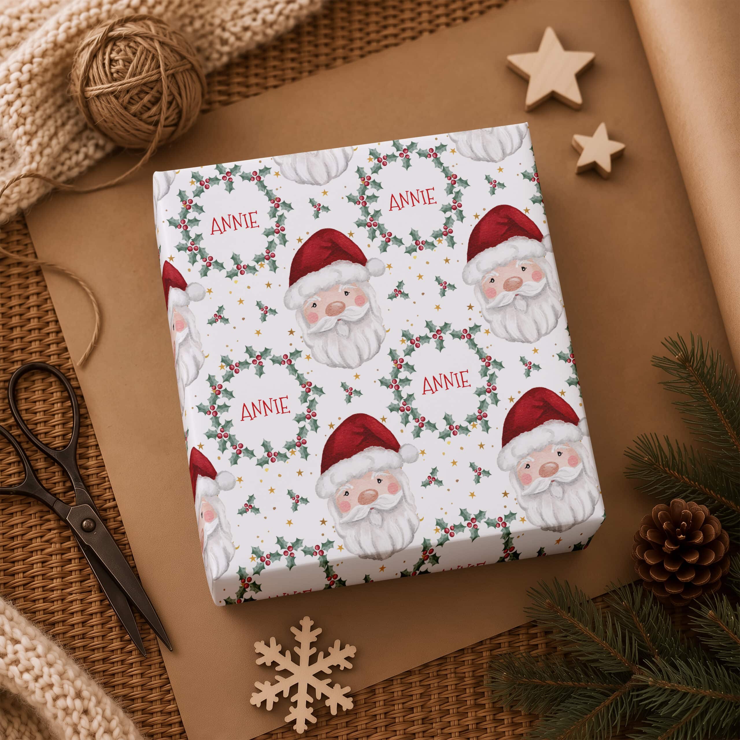 Personalised children's Santa gift wrapping paper with name