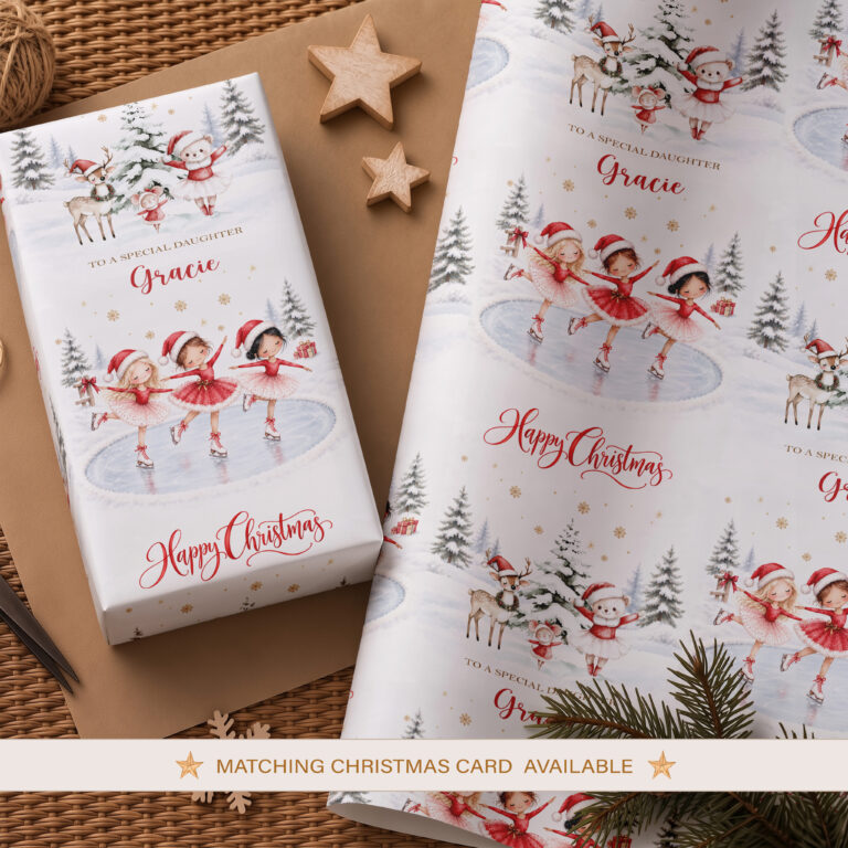 Personalised Ice Skating Ballerina Christmas Wrapping Paper for Girls