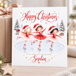 Personalised Christmas Ice Skating Card for Girls