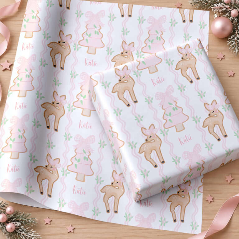 Personalised Pink Reindeer Christmas Wrapping Paper