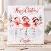 Personalised Christmas card for girls with three festive ice skaters